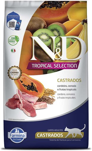 Ração N&D Tropical Selection para Gatos Castrados Sabor Cordeiro e Frutas Tropicais 400g