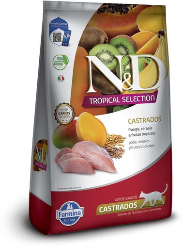 Ração N&D Tropical Selection para Gatos Castrados Sabor Frango e Frutas Tropicais 1,5Kg