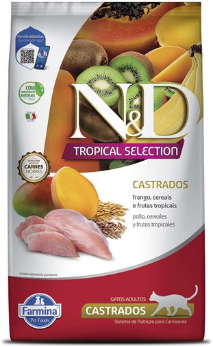 Ração N&D Tropical Selection para Gatos Castrados Sabor Frango e Frutas Tropicais 400g