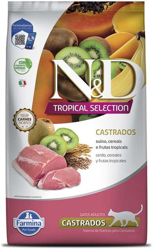 Ração N&D Tropical Selection para Gatos Castrados Sabor Suíno e Frutas Tropicais 400g