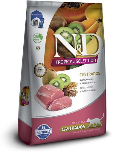 Ração N&D Tropical Selection para Gatos Castrados Sabor Suíno e Frutas Tropicais 7Kg