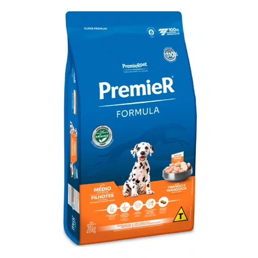 Ração Premier Fórmula para Cães Filhotes Raças Médias Sabor Frango 20Kg