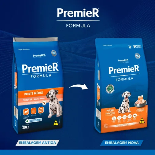 Ração Premier Fórmula para Cães Filhotes Raças Médias Sabor Frango 20Kg