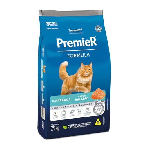 Ração Premier Formula para Gatos Castrados Sabor Salmão 7,5Kg