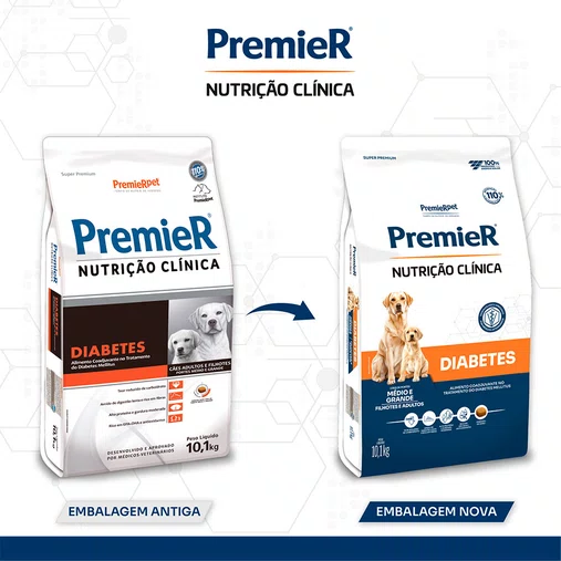 Ração Premier Nutrição Clínica Diabetes para Cães Adultos Raças Médias e Grandes 10,1Kg