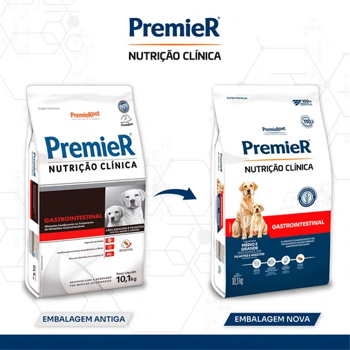 Ração Premier Nutrição Clínica Gastrointestinal Cães Adultos Raças Médias e Grandes 10,1Kg