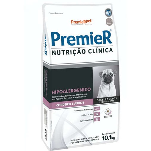 Ração Premier Nutrição Clínica Hipoalergênico Cães Adultos Raças Pequenas Sabor Cordeiro e Arroz 10,1Kg