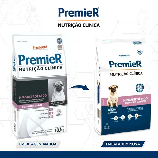 Ração Premier Nutrição Clínica Hipoalergênico Cães Adultos Raças Pequenas Sabor Cordeiro e Arroz 10,1Kg