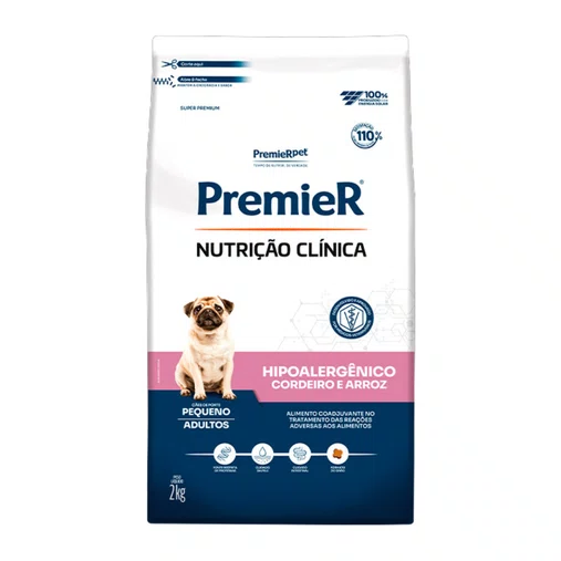 Ração Premier Nutrição Clínica Hipoalergênico Cães Adultos Raças Pequenas Sabor Cordeiro e Arroz 2Kg