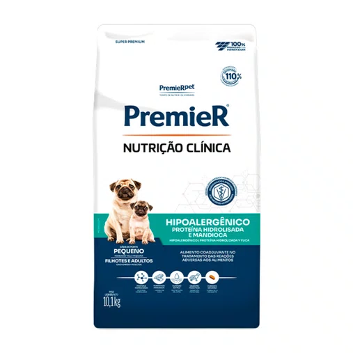 Ração Premier Nutrição Clínica Hipoalergênico Cães Adultos Raças Pequenas Sabor Proteína Hidrolisada e Mandioca 10,1Kg