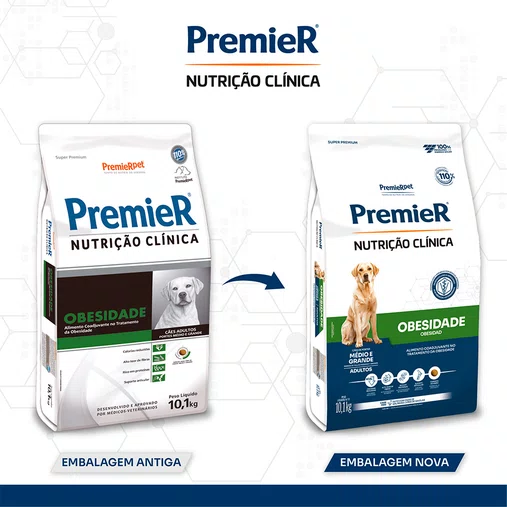 Ração Premier Nutrição Clínica Obesidade para Cães Adultos Raças Médias e Grandes 10,1Kg