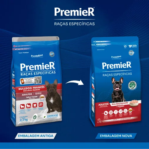 Ração Premier Raças Específicas Bulldog Francês para Cães Adultos Sabor Frango 2,5Kg