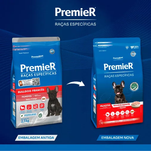 Ração Premier Raças Específicas Bulldog Francês para Cães Filhotes Sabor Frango 2,5Kg