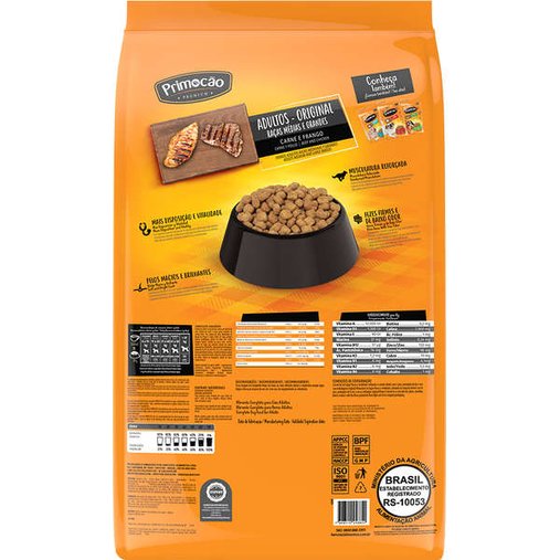 Ração Primocão Premium Original para Cães Adultos Sabor Carne 20Kg