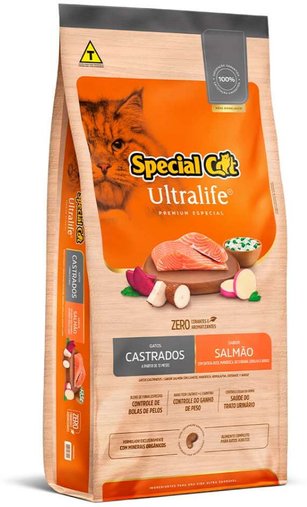 Ração Special Cat Ultralife para Gatos Castrados Sabor Salmão e Arroz 10,1Kg