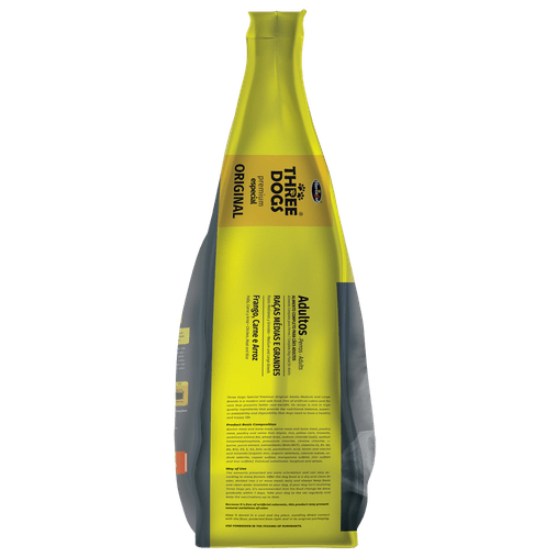 Ração Three Dogs Original para Cães Adultos Raças Médias e Grandes Sabor Frango, Carne e Arroz 15Kg
