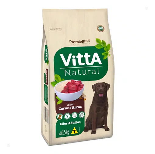 Ração Vitta Natural para Cães Adultos Sabor Carne e Arroz 15Kg