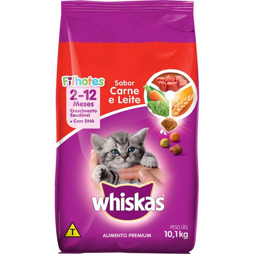 Ração Whiskas para Gatos Filhotes Sabor Carne e Leite 10,1Kg