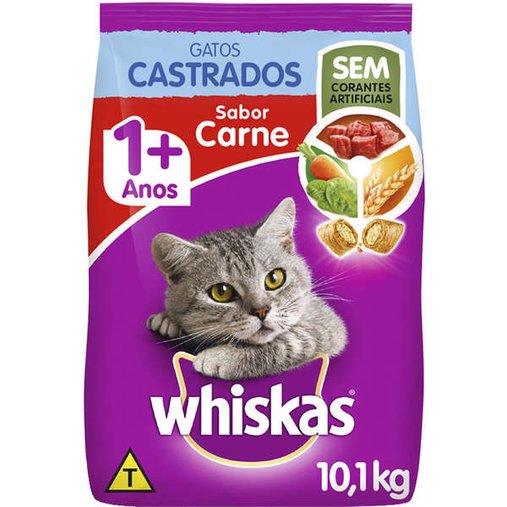 Ração Whiskas para Gatos Castrados Sabor Carne 10,1Kg