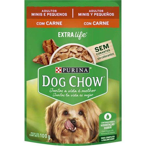 Sachê Dog Chow para Cães Adultos Raças Minis e Pequenas Sabor Carne 100g