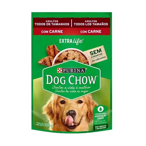 Sachê Dog Chow para Cães Adultos Sabor Carne e Arroz 100g
