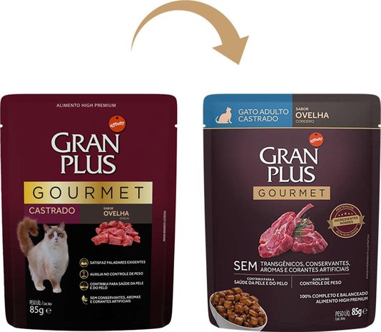 Sachê Gran Plus Gourmet para Gatos Castrados Sabor Ovelha 85g