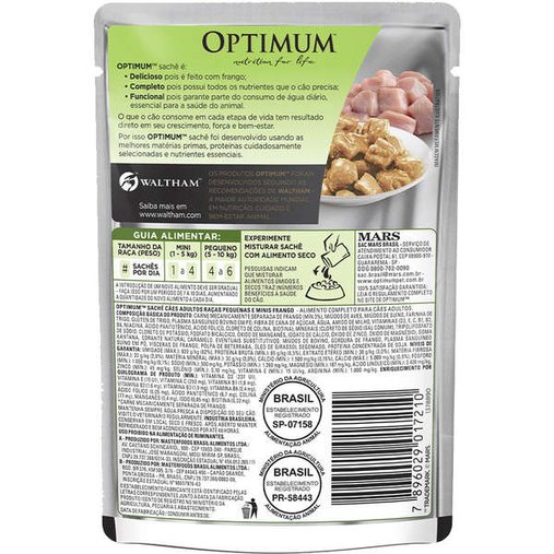 Sachê Optimum para Cães Adultos Raças Pequenas Sabor Frango 100g
