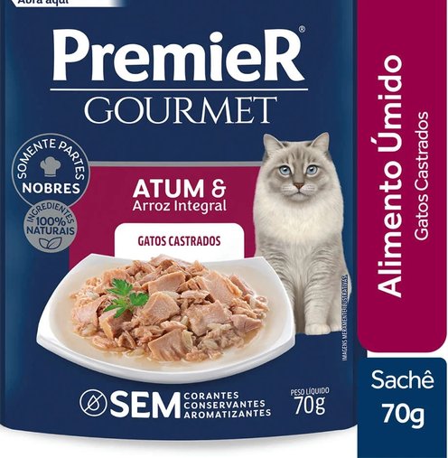 Sachê Premier Gourmet para Gatos Castrados Sabor Atum 70g