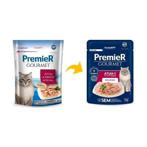 Sachê Premier Gourmet para Gatos Castrados Sabor Atum 70g