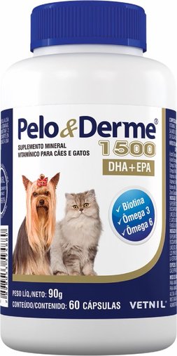 Suplemento Vetnil Pelo & Derme DHA+EPA 1500 para Cães e Gatos 60 cápsulas 90g