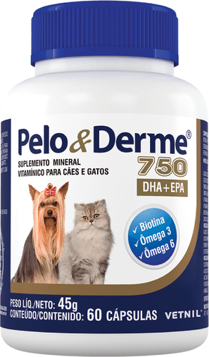 Suplemento Vetnil Pelo & Derme DHA+EPA 750 para Cães e Gatos 60 cápsulas 45g