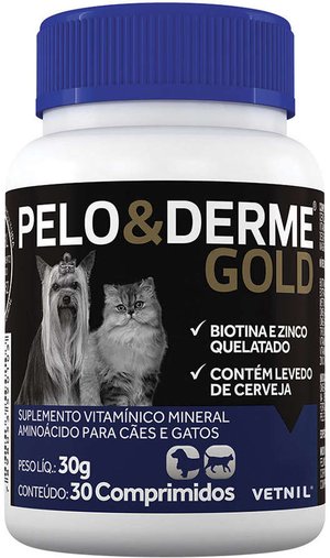 Suplemento Vetnil Pelo & Derme Gold para Cães e Gatos 30 comprimidos 30g
