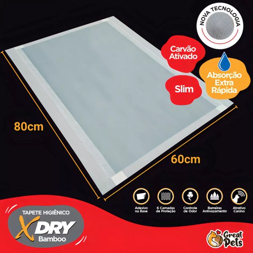 Tapete Higiênico X-Dry Greatpets com 30 Unidades 80x60cm
