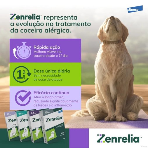 Tratamento Dermatológico Elanco Zenrelia para Cães 30 Comprimidos 4,8mg
