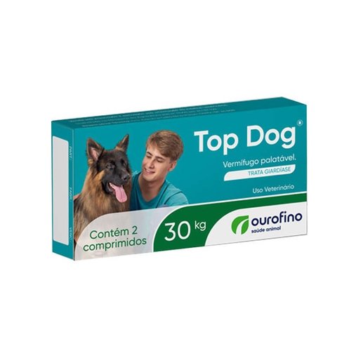 Vermifugo Ourofino Top Dog para Cães até 30Kg Caixa com 2 Comprimidos