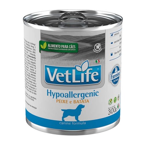Ração Úmida Vet Life Hypoallergenic para Cães Adultos sabor Peixe e Batata 300g