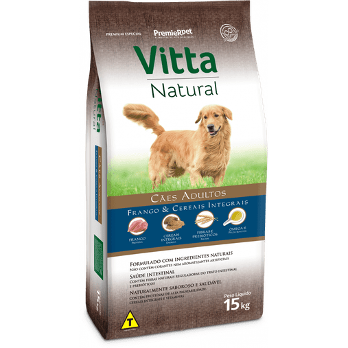 Ração Vitta Natural para Cães Adultos Sabor Frango e Cereais 15Kg