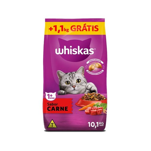 Ração Whiskas para Gatos Adultos Sabor Carne 9Kg + 1,1Kg Grátis