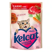 Sachê Kelcat para Gatos sabor Carne, Ervilha e Cenoura 85g