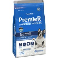Ração Premier Ambientes Internos para Cães Adultos Castrados Raças Pequenas Sabor Frango e Salmão 2,5Kg
