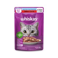 Sachê Whiskas para Gatos Castrados Sabor Carne ao Molho 85g